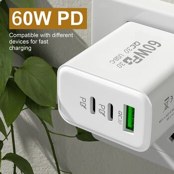 Olaf PD 60W USB C зарядно Бързо зареждане Тип C зарядно Бързо зареждане 3.0 Адаптер за зарядно за телефон за iPhone Xiaomi Huawei Samsung