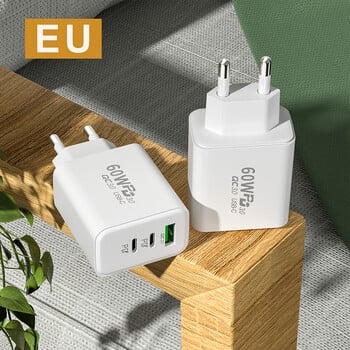 Olaf PD 60W USB C зарядно Бързо зареждане Тип C зарядно Бързо зареждане 3.0 Адаптер за зарядно за телефон за iPhone Xiaomi Huawei Samsung