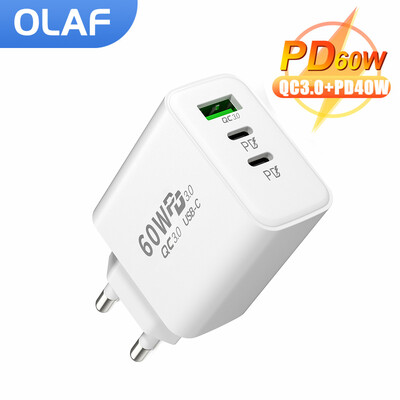 Încărcător Olaf PD 60W USB C Încărcător tip C Încărcare rapidă Adaptor încărcător telefon 3.0 pentru iPhone Xiaomi Huawei Samsung