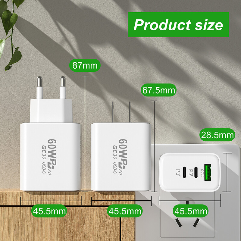 Olaf PD 60W USB C punjač Brzo punjenje tip C punjač Brzo punjenje 3.0 Adapter punjača za telefon za iPhone Xiaomi Huawei Samsung