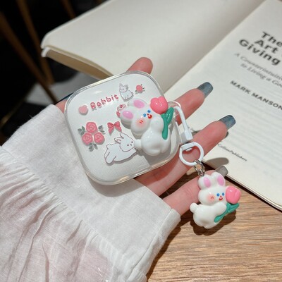 Για Redmi buds 6 Active Case Cute Cartoon / Flower Keychian Διαφανές κάλυμμα ακουστικών από σιλικόνη redmi 6 ενεργή θήκη