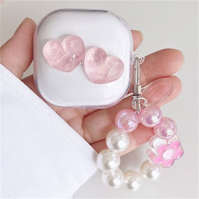 Kawaii Cute Pink Love Heart Earbuds Слушалки Мек калъф за Samsung Galaxy Buds Live с ключодържател Калъф за Samsung Buds 2 Pro