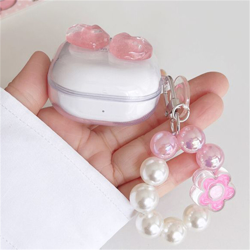 Kawaii Cute Pink Love Heart Slušalice za slušalice Mekana torbica za Samsung Galaxy Buds Live s privjeskom za ključeve za Samsung Buds 2 Pro