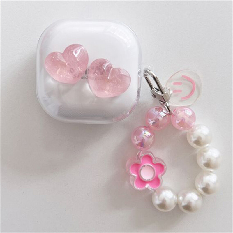 Kawaii Cute Pink Love Heart Slušalice za slušalice Mekana torbica za Samsung Galaxy Buds Live s privjeskom za ključeve za Samsung Buds 2 Pro