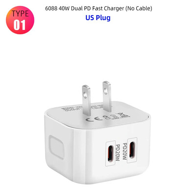 40W бързо бързо зареждане 20W USB C PD стенно зарядно устройство Eu US UK Plug за IPhone 12 13 14 15 Plus Pro Max Samsung Xiaomi LG Huawei