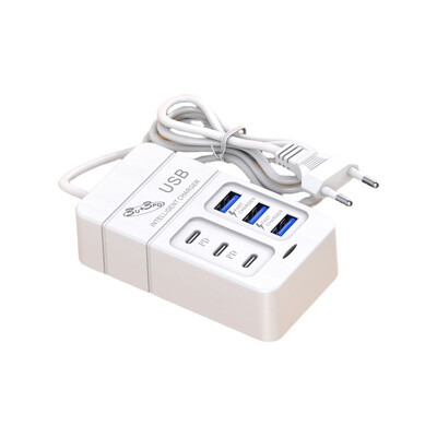6 priključaka 35W punjač za brzo punjenje 3 USB 3 tipa C stolni višenamjenski adapter za punjenje za kućni ured, školsku putnu sobu