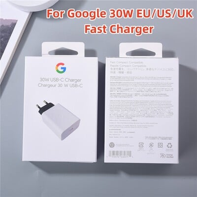 Originalus 30 W įkroviklis skirtas Google Pixel 6 7 8 Pro XL 3 4A greitas įkrovimas EU/US/UK Plug Power Adapter, suderinamas su USB-C įrenginiais