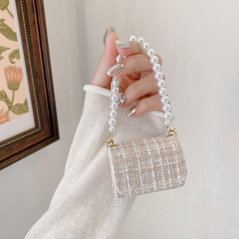 Prabangus rudens žiemos tvido audinio ausinių dėklo krepšys, skirtas AirPods 4 3 2 perlų apyrankės dėklas, skirtas Airpods Pro 2 įkrovimo dėžutės dangtelis