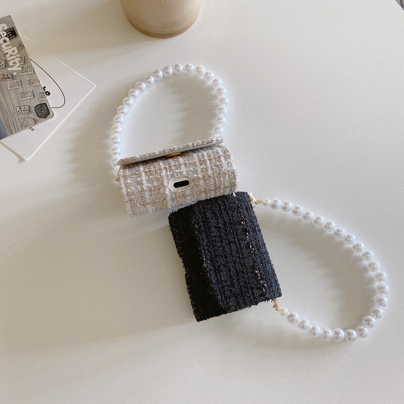 Prabangus rudens žiemos tvido audinio ausinių dėklo krepšys, skirtas AirPods 4 3 2 perlų apyrankės dėklas, skirtas Airpods Pro 2 įkrovimo dėžutės dangtelis