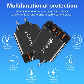 Νέος Φορτιστής Γρήγορης φόρτισης US Standard Euro Standard 3USB Type C Φορτιστής ταξιδίου κινητού τηλεφώνου γενικός προσαρμογέας