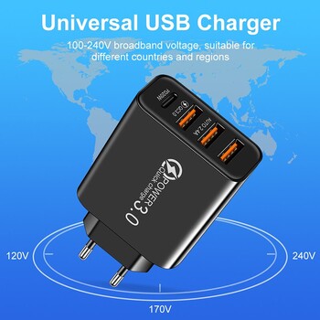 Νέος Φορτιστής Γρήγορης φόρτισης US Standard Euro Standard 3USB Type C Φορτιστής ταξιδίου κινητού τηλεφώνου γενικός προσαρμογέας