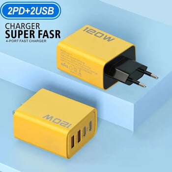 120W QC 3.0 Type C USB зарядно устройство PD Бързо зареждане за iPhone 12 13 Samsung S21 Xiaomi Huawei Mobile Phone EU/US Plug Wall Charger