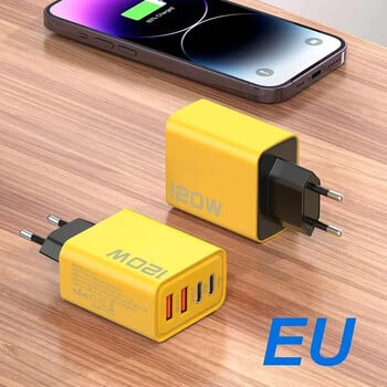 120W QC 3.0 Type C USB зарядно устройство PD Бързо зареждане за iPhone 12 13 Samsung S21 Xiaomi Huawei Mobile Phone EU/US Plug Wall Charger