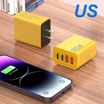 120W QC 3.0 Type C USB зарядно устройство PD Бързо зареждане за iPhone 12 13 Samsung S21 Xiaomi Huawei Mobile Phone EU/US Plug Wall Charger