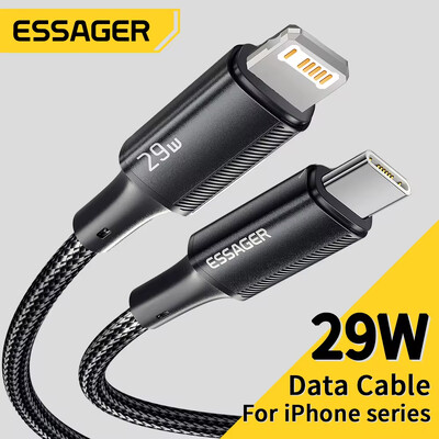 Cablu USB C Essager pentru iPhone 14 13 12 11 Pro Max Xs 8 Plus iPad Macbook Wire 29W PD Încărcare rapidă tip C la cablu de date de iluminat