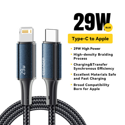 Essager USB C кабел за iPhone 14 13 12 11 Pro Max Xs 8 Plus iPad Macbook Wire 29W PD Бързо зареждане тип C към Lighting Data Cord