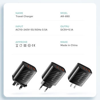 48W USB зарядно устройство 4 порта тип C Quick Charge QC 3.0 за Samsung Xiaomi mi10 Huawei адаптер за зарядно устройство за смартфони PD бързо зареждане