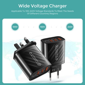 48W USB зарядно устройство 4 порта тип C Quick Charge QC 3.0 за Samsung Xiaomi mi10 Huawei адаптер за зарядно устройство за смартфони PD бързо зареждане