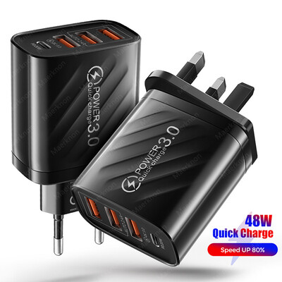 48W USB зарядно устройство 4 порта тип C Quick Charge QC 3.0 за Samsung Xiaomi mi10 Huawei адаптер за зарядно устройство за смартфони PD бързо зареждане