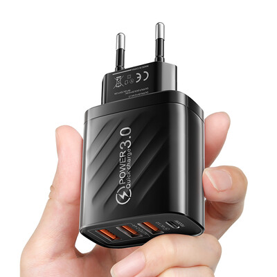 Φορτιστής 48W USB 4 Θύρα Τύπου C Γρήγορη φόρτιση QC 3.0 Για Samsung Xiaomi mi10 Προσαρμογέας φορτιστή Huawei για Smartphone PD Γρήγορη φόρτιση