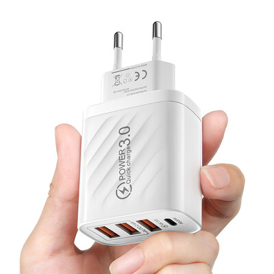 Φορτιστής 48W USB 4 Θύρα Τύπου C Γρήγορη φόρτιση QC 3.0 Για Samsung Xiaomi mi10 Προσαρμογέας φορτιστή Huawei για Smartphone PD Γρήγορη φόρτιση