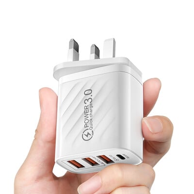 Φορτιστής 48W USB 4 Θύρα Τύπου C Γρήγορη φόρτιση QC 3.0 Για Samsung Xiaomi mi10 Προσαρμογέας φορτιστή Huawei για Smartphone PD Γρήγορη φόρτιση