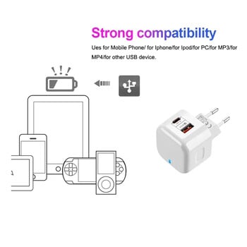 2-портов PD щепсел 40W USB тип C QC3.0 Адаптер за бързо зареждане на стена за зарядно устройство за iPhone 14 13 12 ProMax щепсел за зарядно устройство Телефонни аксесоари