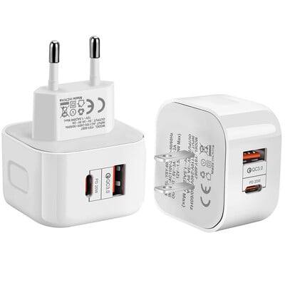 2-портов PD щепсел 40W USB тип C QC3.0 Адаптер за бързо зареждане на стена за зарядно устройство за iPhone 14 13 12 ProMax щепсел за зарядно устройство Телефонни аксесоари