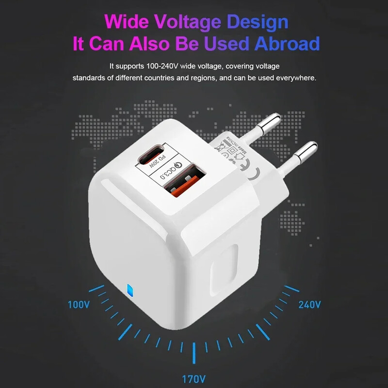 Βύσμα PD 2 θυρών 40W USB Τύπος C QC3.0 Προσαρμογέας ταχείας φόρτισης επιτοίχιας φόρτισης για iPhone 14 13 12 Βύσμα φορτιστή ProMax Αξεσουάρ τηλεφώνου