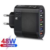 JAV/ES kištukas 48W USB greitas įkroviklis 6 prievadų USB įkroviklio adapteris greitas įkrovimas 3.0 greitas įkrovimas skirtas iPhone Samsung Xiaomi mobiliajam telefonui