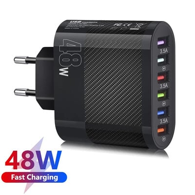 US/EU Plug 48W USB бързо зарядно устройство 6 порта USB зарядно устройство адаптер Quick Charge 3.0 бързо зареждане за iPhone Samsung мобилен телефон Xiaomi