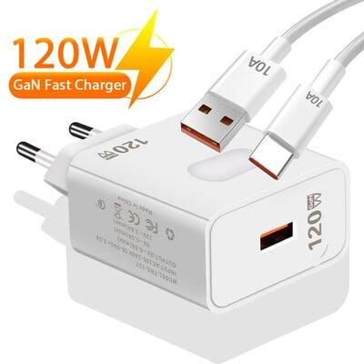 120 W GaN USB lādētājs Ātrās uzlādes ātrās uzlādes 3.0 C tipa kabelis mobilā tālruņa lādētāja adapteris iPhone Huawei Samsung Xiaomi