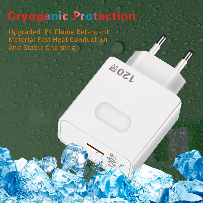 120W GaN USB įkroviklis Greitas įkrovimas Greitas įkrovimas 3.0 Type C Cable Mobiliojo telefono įkroviklio adapteris, skirtas iPhone Huawei Samsung Xiaomi