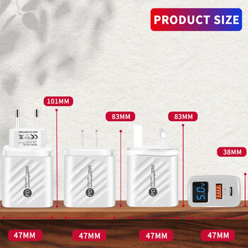 Φορτιστής USB PD 20W Γρήγορη φόρτιση Τύπος C Ψηφιακή οθόνη Προσαρμογέας φόρτισης τηλεφώνου για iPhone Samsung Xiaomi Huawei USB C Φορτιστής τοίχου