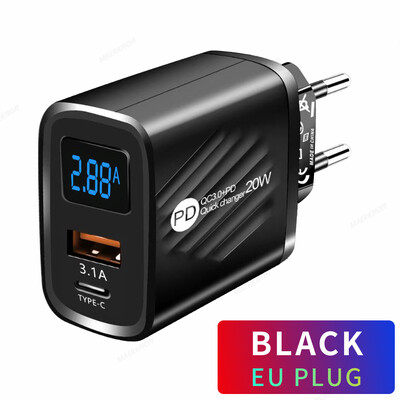 USB PD įkroviklis 20W greito įkrovimo C tipo skaitmeninis ekranas telefono įkrovimo adapteris, skirtas iPhone Samsung Xiaomi Huawei USB C sieninis įkroviklis