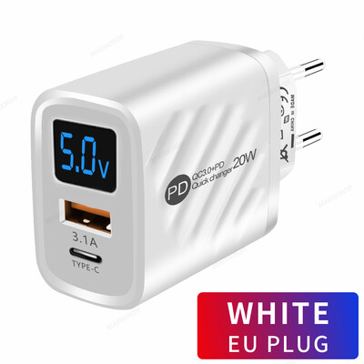 USB PD įkroviklis 20W greito įkrovimo C tipo skaitmeninis ekranas telefono įkrovimo adapteris, skirtas iPhone Samsung Xiaomi Huawei USB C sieninis įkroviklis