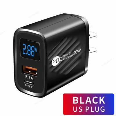 USB PD įkroviklis 20W greito įkrovimo C tipo skaitmeninis ekranas telefono įkrovimo adapteris, skirtas iPhone Samsung Xiaomi Huawei USB C sieninis įkroviklis