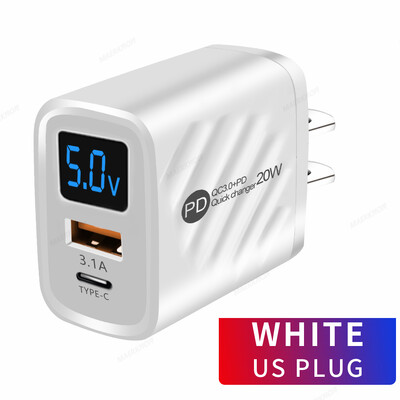 USB PD įkroviklis 20W greito įkrovimo C tipo skaitmeninis ekranas telefono įkrovimo adapteris, skirtas iPhone Samsung Xiaomi Huawei USB C sieninis įkroviklis