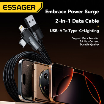 Essager 2-σε-1 Καλώδιο ορθής γωνίας USB A σε Typec Lighting 3A Καλώδιο δεδομένων αγκώνα γρήγορης φόρτισης για iPhone 16 15 14 Samsung iPad Pro