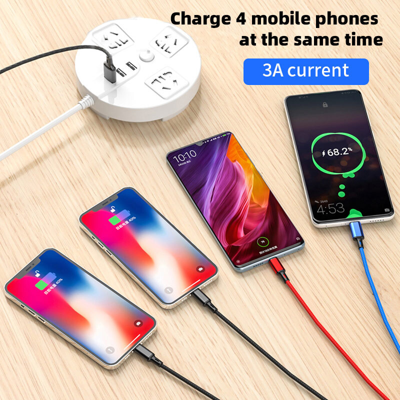 4 в 1/3 в 1 Micro USB Type C Кабел за бързо зареждане 3A Кабел за телефонна линия за данни за бързо зареждане за Iphone 15 14 Xiaomi Huawei USB C
