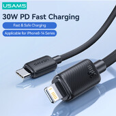 USAMS 30W PD USB C кабел за iPhone 14 Pro Max раиран USB кабел за бързо зареждане тип C за iPhone 13 12 11 X XS кабелно зарядно устройство