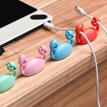 Cute Crab Cable Organizer Κλιπ δεδομένων Βάση καλωδίου Κινητό τηλέφωνο Φόρτιση Καλώδιο Organizers Fixer Desk Αυτοκόλλητη σύρμα τακτοποιημένη βάση