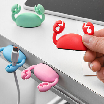 Cute Crab Cable Organizer Κλιπ δεδομένων Βάση καλωδίου Κινητό τηλέφωνο Φόρτιση Καλώδιο Organizers Fixer Desk Αυτοκόλλητη σύρμα τακτοποιημένη βάση