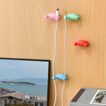 Cute Crab Cable Organizer Κλιπ δεδομένων Βάση καλωδίου Κινητό τηλέφωνο Φόρτιση Καλώδιο Organizers Fixer Desk Αυτοκόλλητη σύρμα τακτοποιημένη βάση