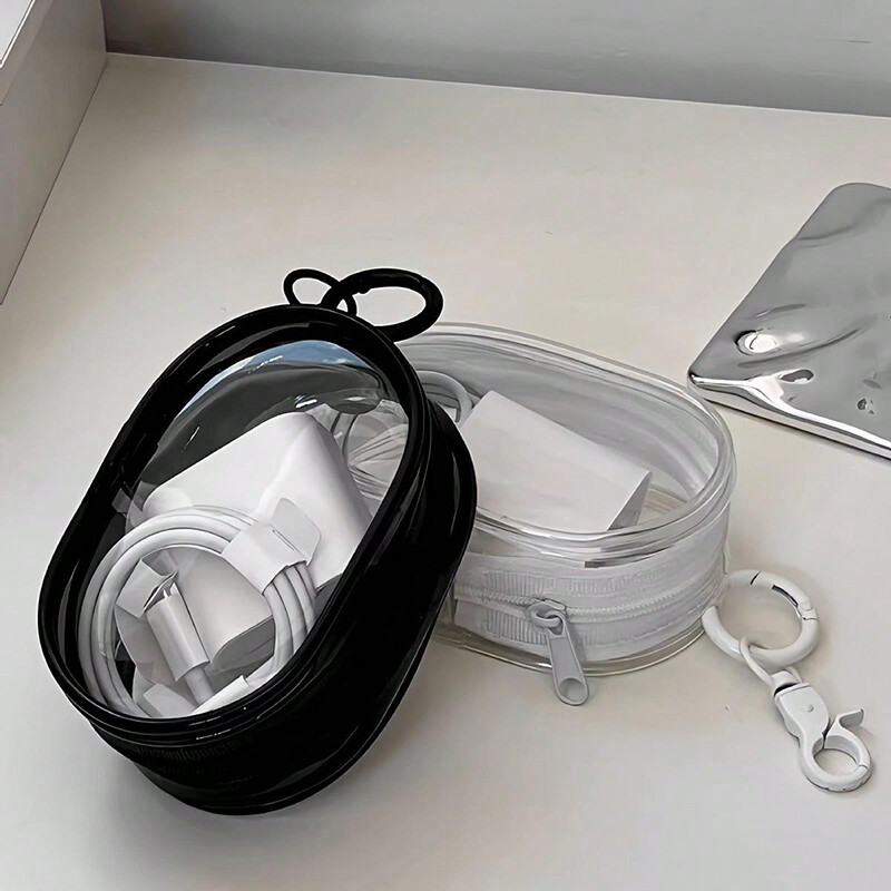 Mini geantă portabilă de depozitare transparentă cu fermoar, căști multifuncționale și husă pentru încărcător, accesorii de călătorie cu breloc