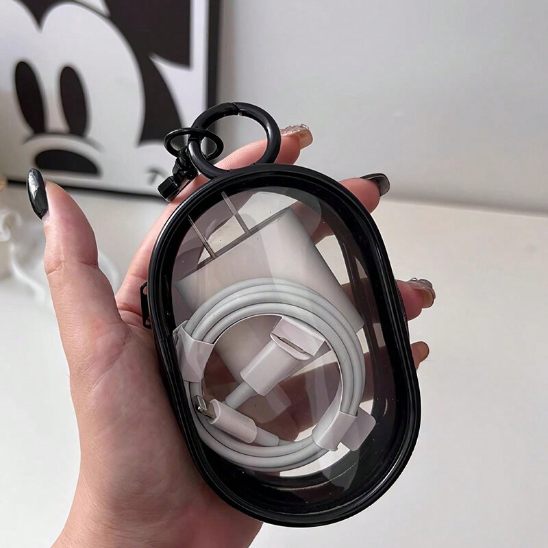 Mini geantă portabilă de depozitare transparentă cu fermoar, căști multifuncționale și husă pentru încărcător, accesorii de călătorie cu breloc