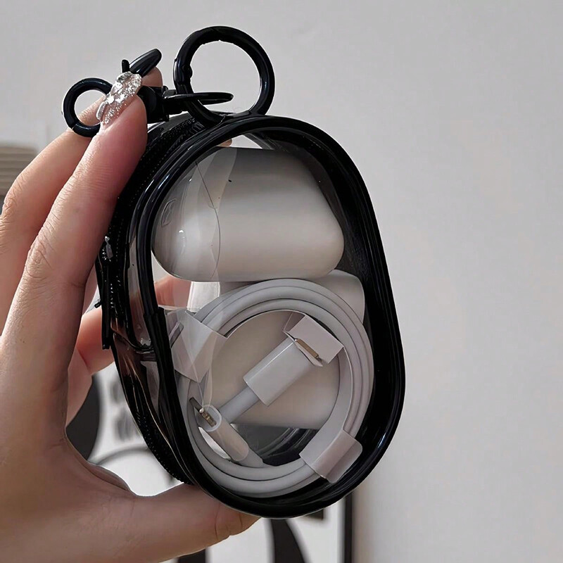Mini geantă portabilă de depozitare transparentă cu fermoar, căști multifuncționale și husă pentru încărcător, accesorii de călătorie cu breloc