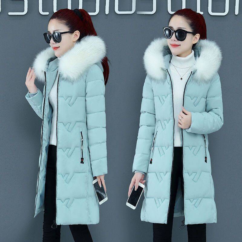 2024 haine noi de iarnă din bumbac pentru femei, bumbac subțire, cu glugă de lungime medie, stil coreean, jachete îngroșate din bumbac, guler mare de piele
