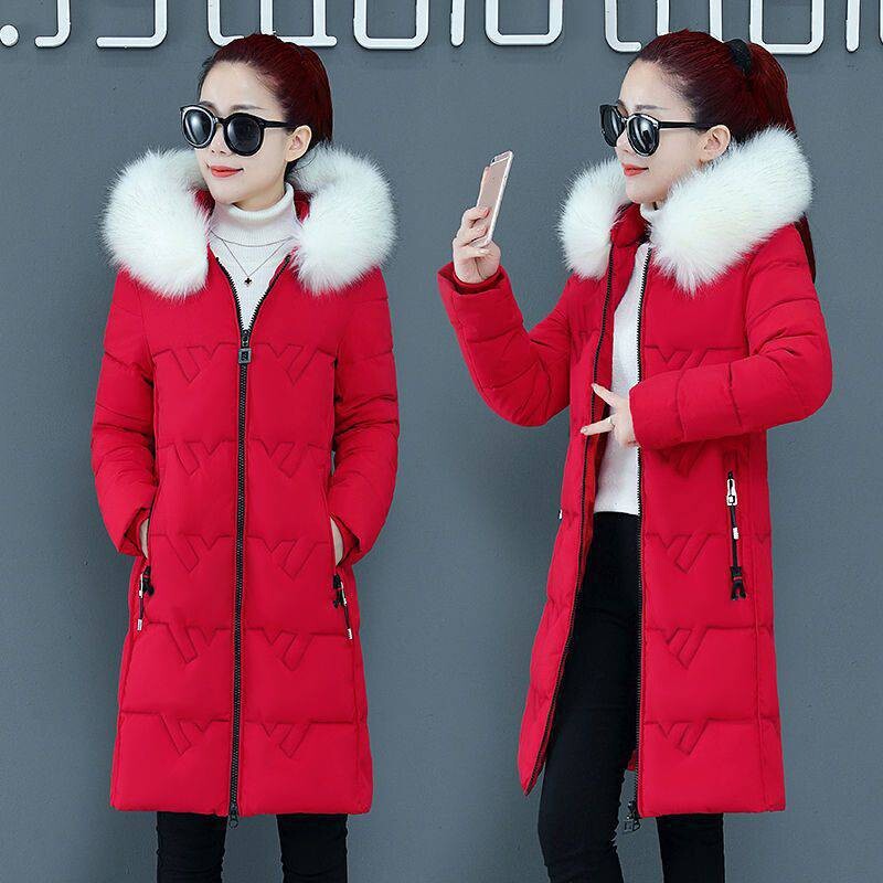 2024 haine noi de iarnă din bumbac pentru femei, bumbac subțire, cu glugă de lungime medie, stil coreean, jachete îngroșate din bumbac, guler mare de piele
