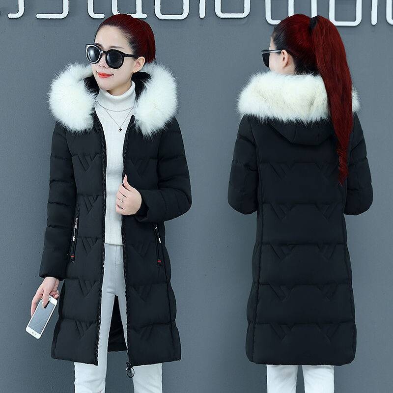 2024 haine noi de iarnă din bumbac pentru femei, bumbac subțire, cu glugă de lungime medie, stil coreean, jachete îngroșate din bumbac, guler mare de piele